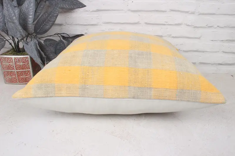 Boho Pillow Sham Cover, 18x18 Yellow Pillow Case, Kilim Pillow Cover, Meditation Cushion Case, Pillow, Kilim Cushion Sham - 5