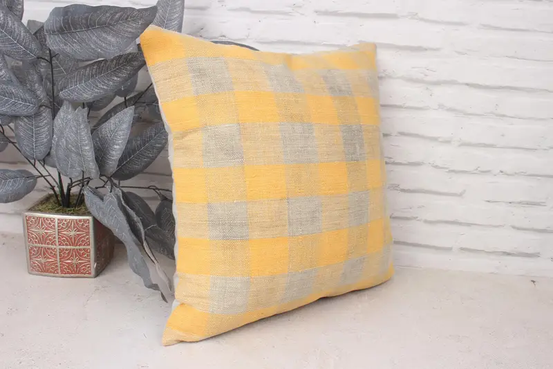 Boho Pillow Sham Cover, 18x18 Yellow Pillow Case, Kilim Pillow Cover, Meditation Cushion Case, Pillow, Kilim Cushion Sham - 3