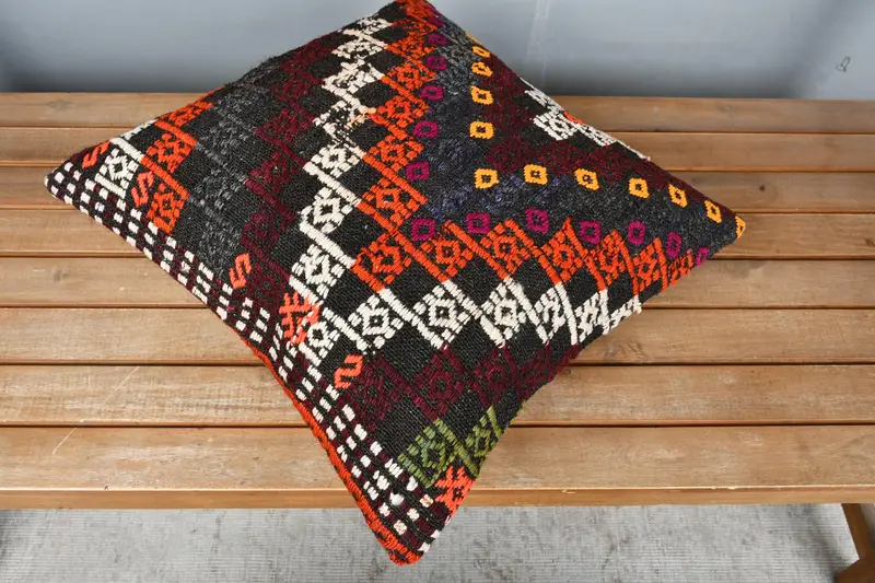 18x18 Orange Cushion Cover, Gift Pillow, Vintage Kilim Throw Pillow, Kilim Cushion Sham, Pillow Sham, Decorative Cushion Case - 2