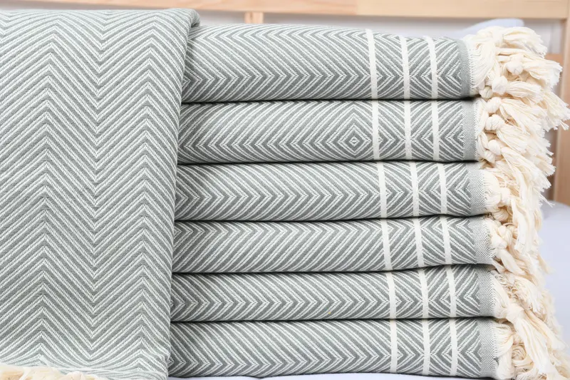 トルコ産オーガニックコットン手織りブランケット ベージュ、71x95インチ - 1