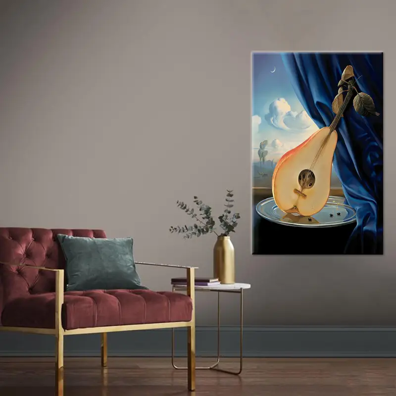 Lienzo abstracto de guitarra de pera: impresión de arte musical surrealista