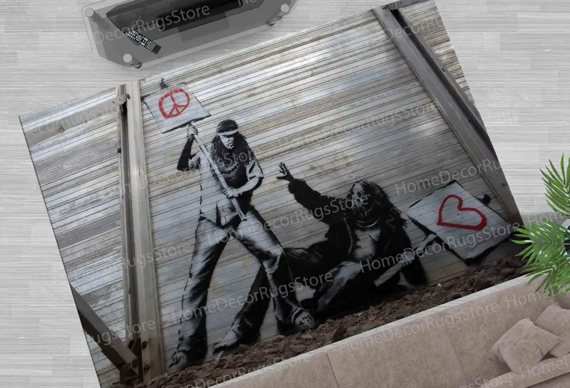 バンクシーにインスピレーションを得たプリントラグ: 愛、平和、ストリートアート、グラフィティ