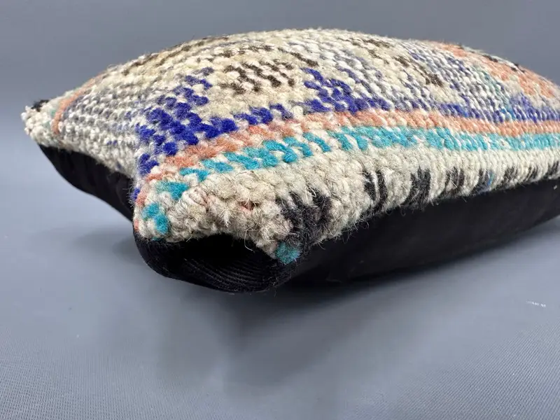 Cushion Case, Turkish Corner Cushion Cover, Kilim Cushion Sham, Cozy Throw Pillow Sham, 8x16 Blue Pillow, Kilim Pillow Cover, Handmade Kilim Cushion - 6