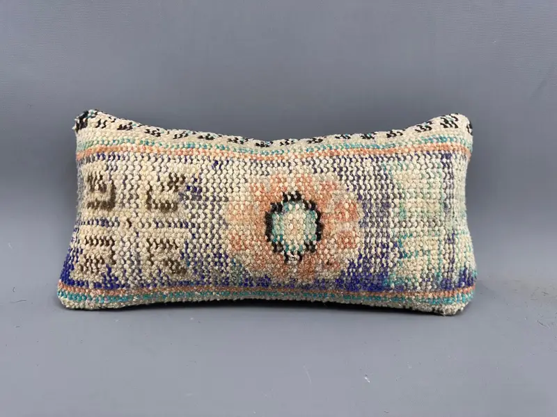 Cushion Case, Turkish Corner Cushion Cover, Kilim Cushion Sham, Cozy Throw Pillow Sham, 8x16 Blue Pillow, Kilim Pillow Cover, Handmade Kilim Cushion - 4