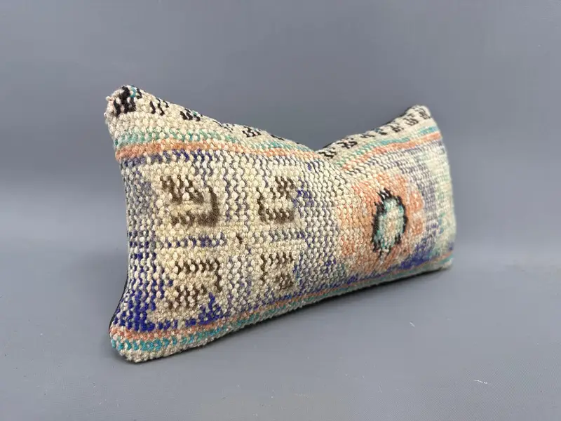 Cushion Case, Turkish Corner Cushion Cover, Kilim Cushion Sham, Cozy Throw Pillow Sham, 8x16 Blue Pillow, Kilim Pillow Cover, Handmade Kilim Cushion - 2