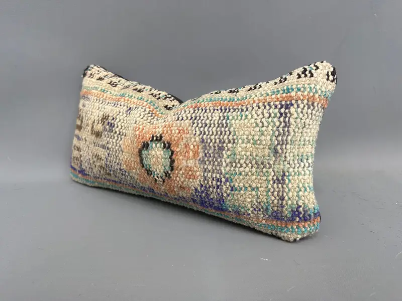 Cushion Case, Turkish Corner Cushion Cover, Kilim Cushion Sham, Cozy Throw Pillow Sham, 8x16 Blue Pillow, Kilim Pillow Cover, Handmade Kilim Cushion - 3