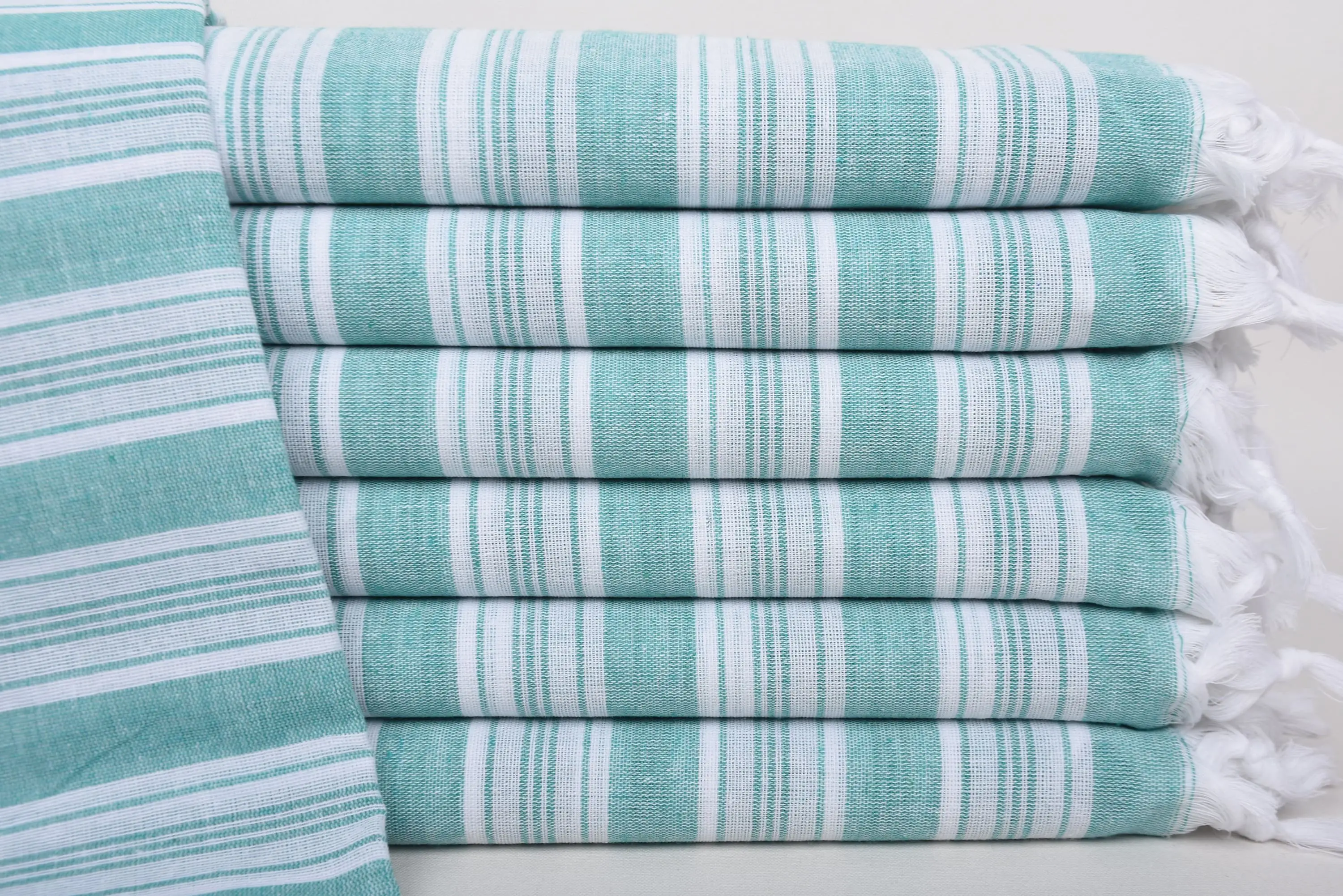 Beach Towel Personalized Organic Cotton Green Striped, 70x40 Inches - 1
