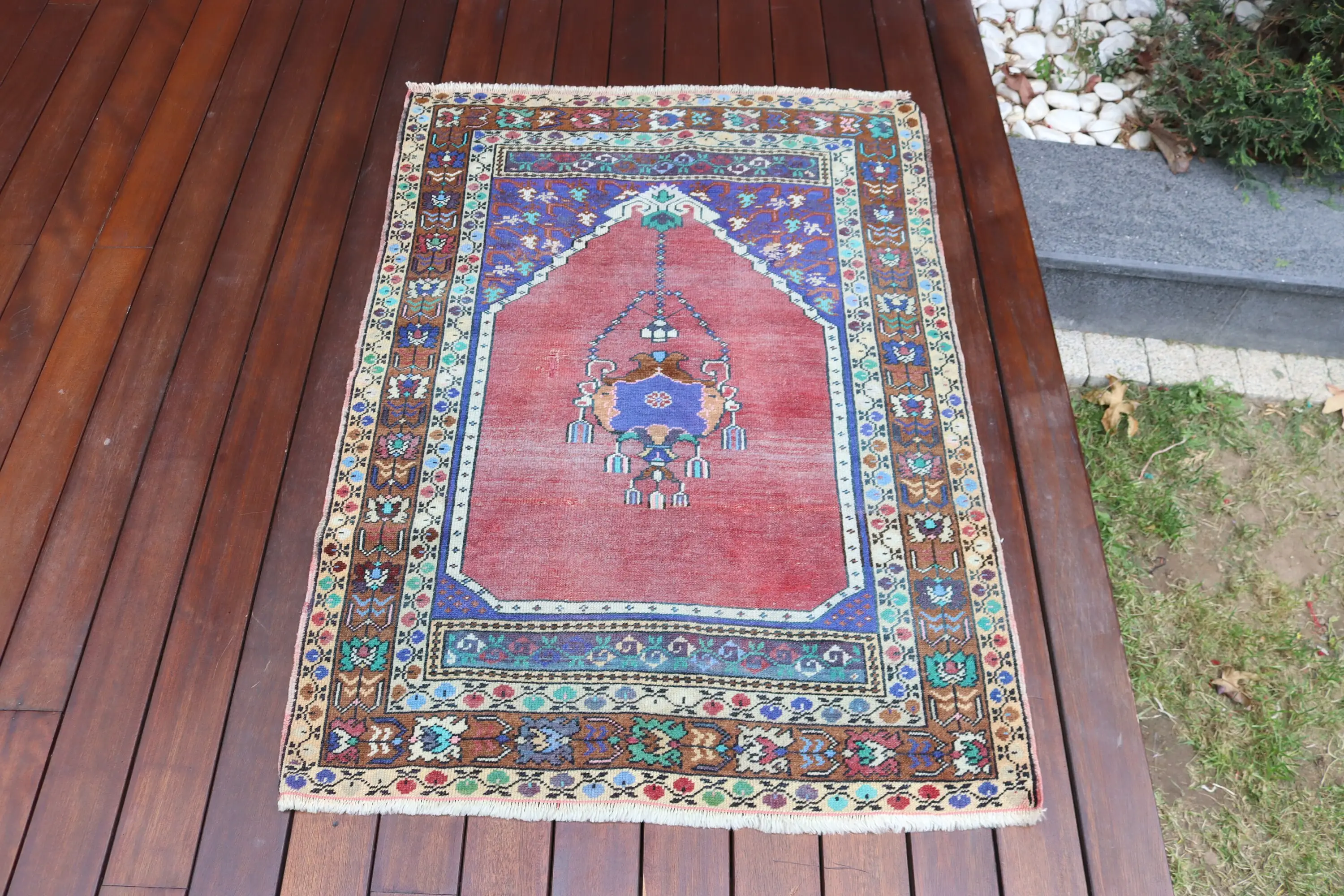 2.7x3.82 ft Rug, Vintage Turkish Rug, Red Animal Print Wool Rug - 1
