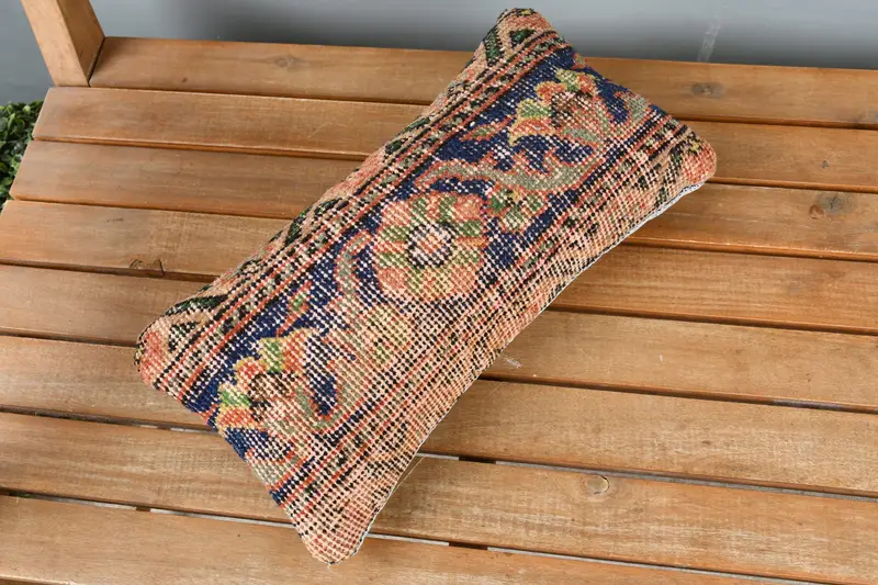 Gift Pillow, Vintage Pillow, Shabby Chic Pillow Cover, Decorative Throw Cushion, Cushion Case, Turkish Pillow, 8x16 Blue Cushion Cover - 2