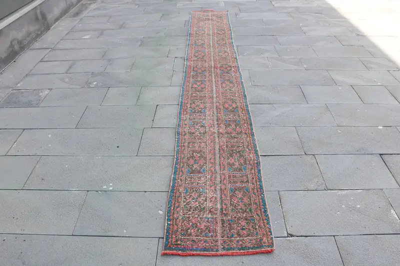 1.7x12.1 ft Runner Turkish Rug, Red Floral Vintage Rug - 1