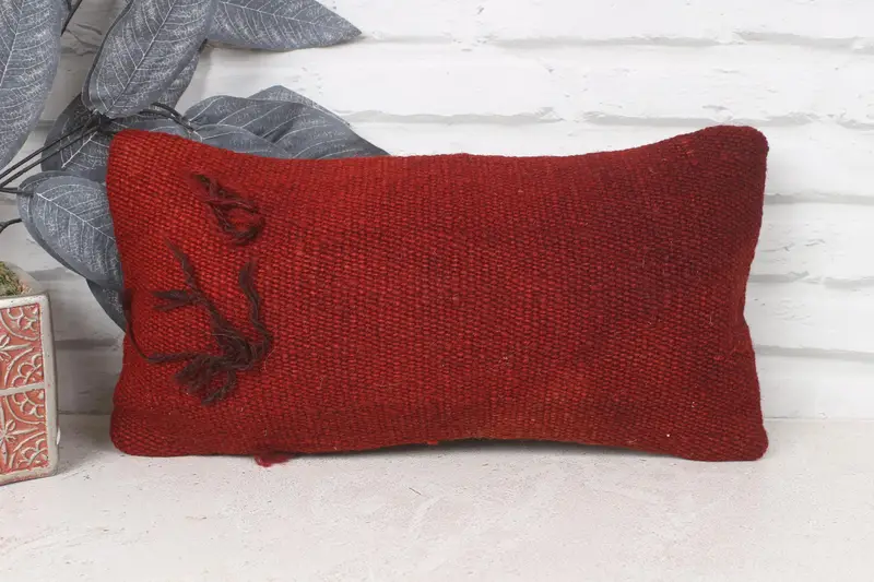 Turkish Pillow, 8x16 Red Pillow Sham, Pillow Cover, Vintage Kilim Pillow, Handmade Throw Pillow, Aesthetic Pillow Case, Vintage Kilim Throw Pillow - 1
