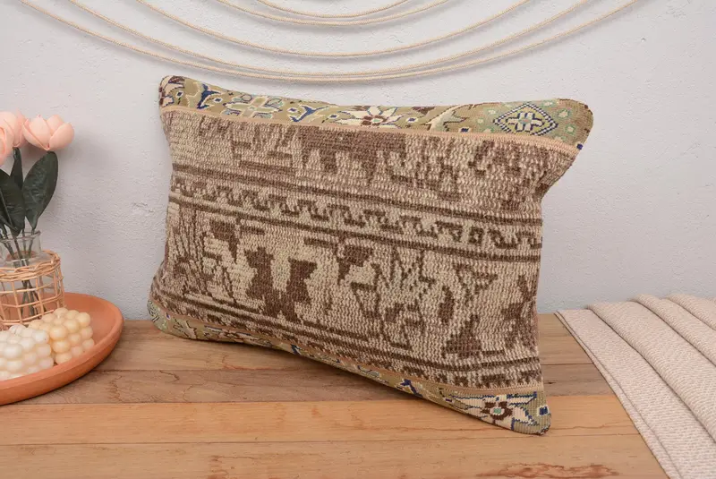 Brown & Beige Patchwork Pillow, 16x24 Inches Decorative Pillow - 4