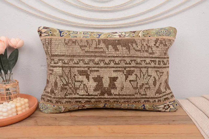 Brown & Beige Patchwork Pillow, 16x24 Inches Decorative Pillow - 2