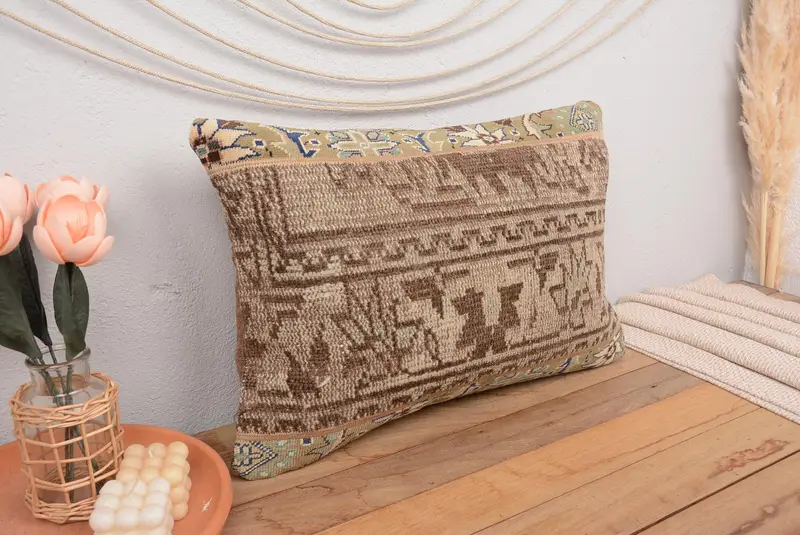 Brown & Beige Patchwork Pillow, 16x24 Inches Decorative Pillow - 1