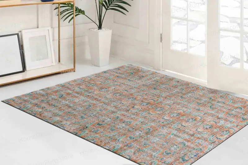 Teppich mit Blumenmuster in Orange und Blau: Lebendiges, modernes Dekor