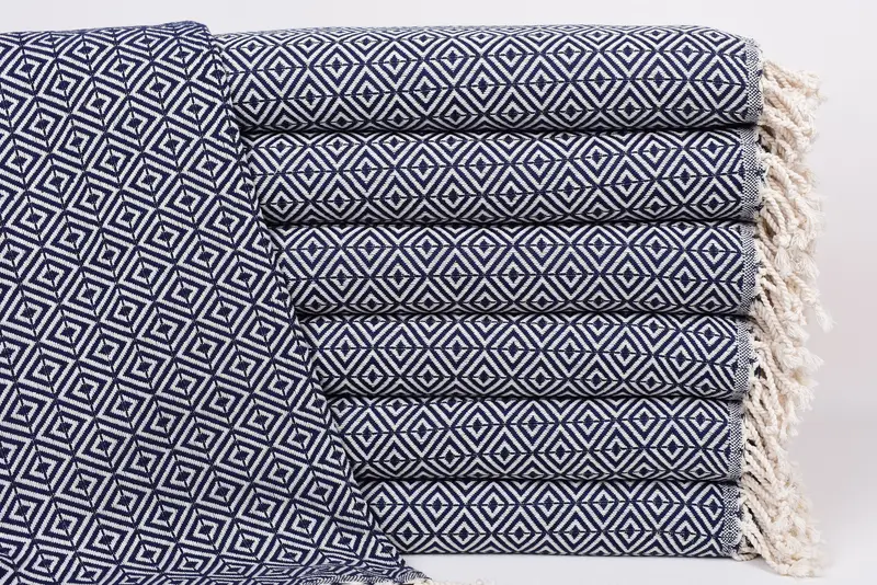 Turkish Towel Beach Gift For Her Navy Diamond Towel, 70x40 Inches