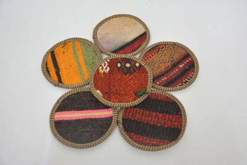 Kahverengi ve Sarı Çizgili Bardak Altlığı, Benzersiz Kilim Bardak Altlığı