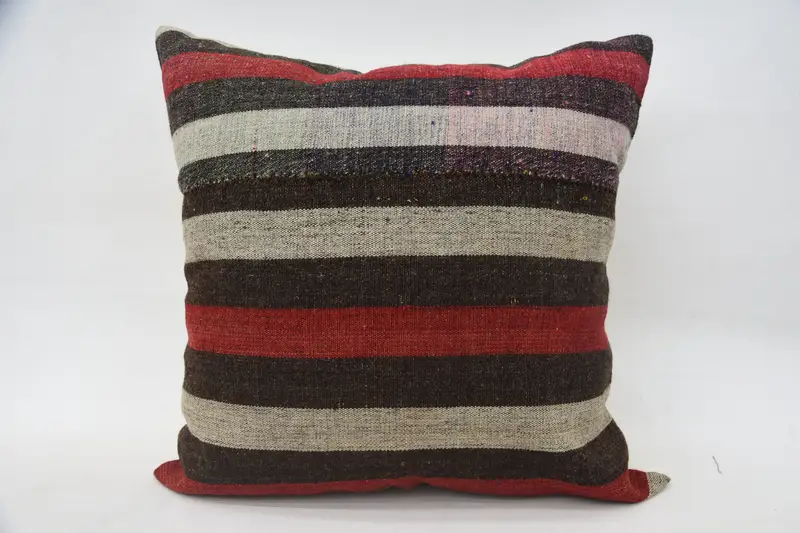 Red Throw Antique Cushion Case, Striped 24x24 inch Thanksgiving Gift Living Room Pillow Case - 1