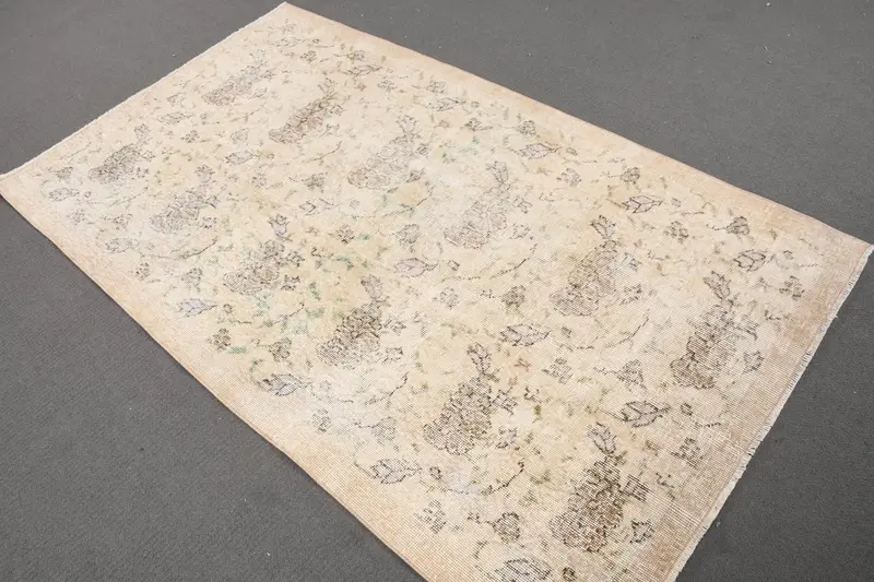 3.8x6.4 ft Vintage Oushak Rug, Beige Turkish Wool Rug - 1