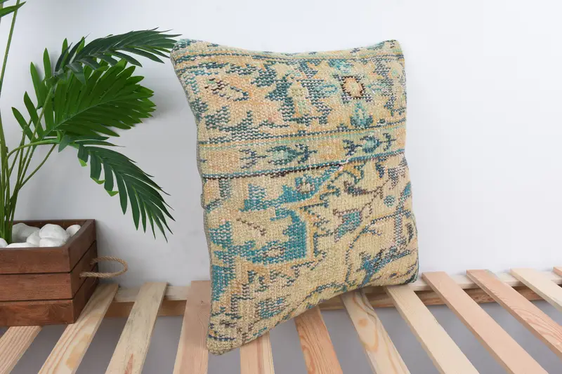 Cushion Case, Bright Pillow Cover, Turkish Bench Pillow Cover, Gift Pillow, Interior Designer Pillow, Boho Pillow, 18x18 Beige Pillow - 4