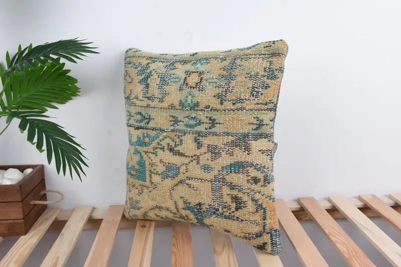 Cushion Case, Bright Pillow Cover, Turkish Bench Pillow Cover, Gift Pillow, Interior Designer Pillow, Boho Pillow, 18x18 Beige Pillow - 5