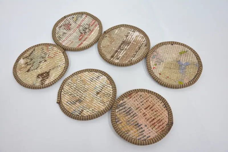 Bohemian Beige & Brown Round Coaster, Stylish Bohemian Coaster
