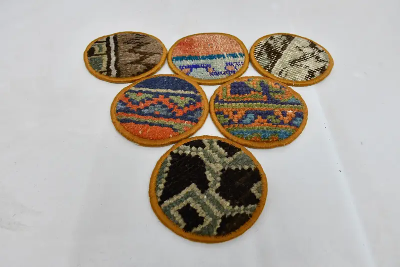 Bohem Yuvarlak Bardak Altlıkları, Turuncu ve Bronz Bardak Altlığı Seti