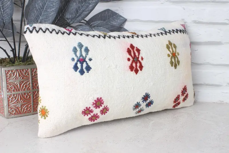 Throw Kilim Pillow, Gift Pillow, 8x16 Beige Cushion, Nautical Throw Cushion Case, Office Chair Cushion Case, Vintage Pillow, Pillow Sham - 4