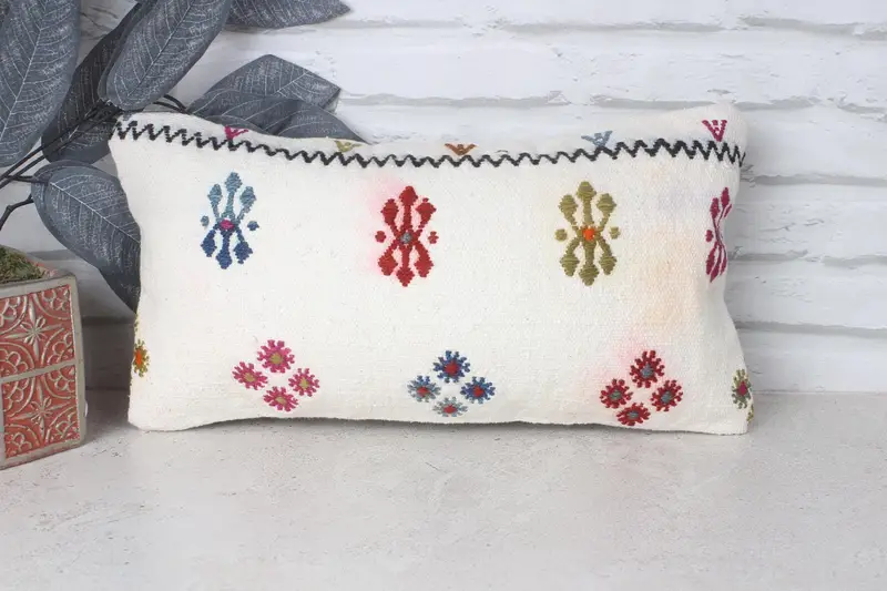 Throw Kilim Pillow, Gift Pillow, 8x16 Beige Cushion, Nautical Throw Cushion Case, Office Chair Cushion Case, Vintage Pillow, Pillow Sham - 1