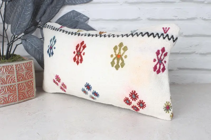 Throw Kilim Pillow, Gift Pillow, 8x16 Beige Cushion, Nautical Throw Cushion Case, Office Chair Cushion Case, Vintage Pillow, Pillow Sham - 3