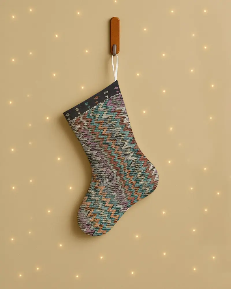 Kahverengi ve Yeşil Noel Süsleri Çorap, 20 İnç Geniş Tatil Dekoru