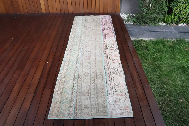 Vintage Runner Halı 2,7x8,6 ft (81x262 cm), Oushak Beyaz Güneybatı Türk Halısı - 1