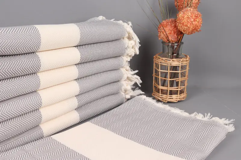 Beach Towel Personalized Turkish Cotton Gray Chevron, 71x40 Inches