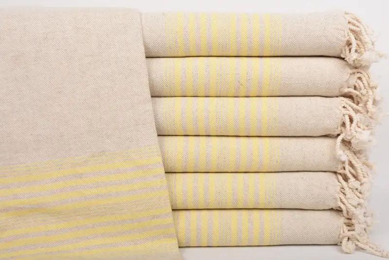Turkish Beach Towel Yellow Linen Striped, 40x67 Inches