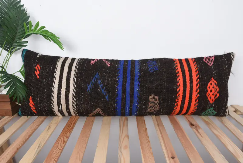 Knitted Pillow Cover, Boho Pillow Sham Cover, Living Room Throw Cushion Cover, Cushion, 16x48 Black Pillow, Gift Pillow, Vintage Pillow - 1