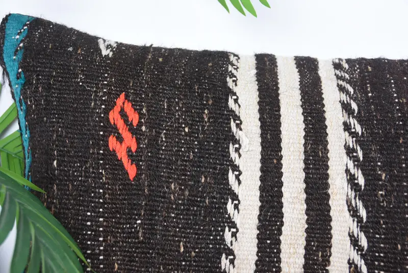 Knitted Pillow Cover, Boho Pillow Sham Cover, Living Room Throw Cushion Cover, Cushion, 16x48 Black Pillow, Gift Pillow, Vintage Pillow - 2