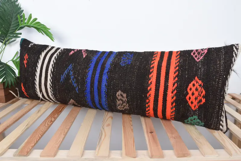 Knitted Pillow Cover, Boho Pillow Sham Cover, Living Room Throw Cushion Cover, Cushion, 16x48 Black Pillow, Gift Pillow, Vintage Pillow - 5