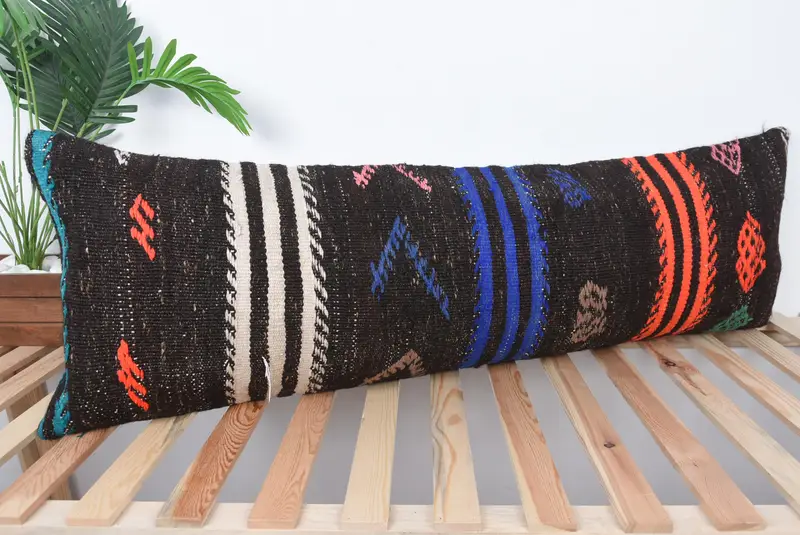 Knitted Pillow Cover, Boho Pillow Sham Cover, Living Room Throw Cushion Cover, Cushion, 16x48 Black Pillow, Gift Pillow, Vintage Pillow - 4