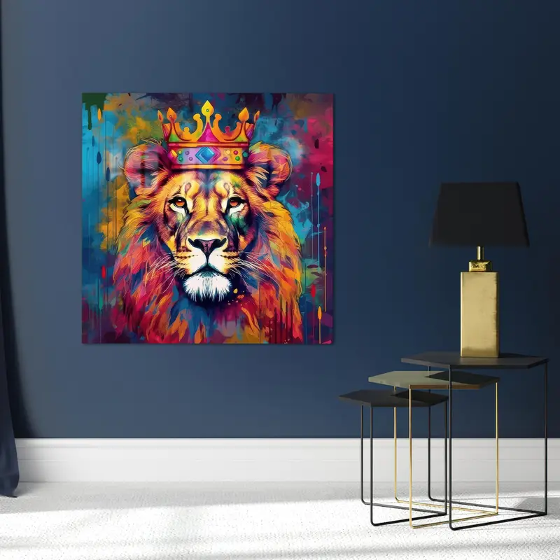 Vidrio de león colorido moderno: cristalería impresa con rey abstracto