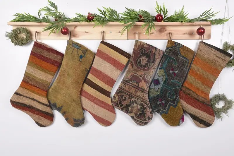 Beige Christmas Ornaments Stocking, 19-Inch Wide Holiday Decor