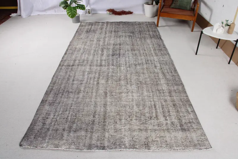 4.9x9.4 ft Vintage Halı, Büyük Türk Halısı, Gri Soyut Halı - 1