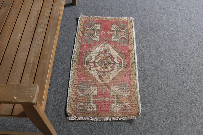 レッド、ベージュボーダーラグ 1.5x2.9フィート、エレガントな装飾