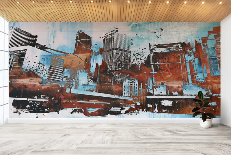 Zarif Baskılı Duvar Kağıdı: Modern Mekanlar için Soyut Şehir Manzarası