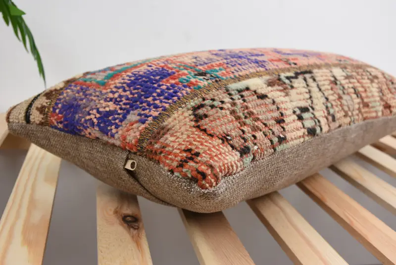 Ottoman -Kissen, Vintage Kilim Throw -Kissen, 12x24 Rotkissen, Kissenschein, handgefertigtes Kilimkissen, türkisches Kissen, helles Kissenbezier - 6