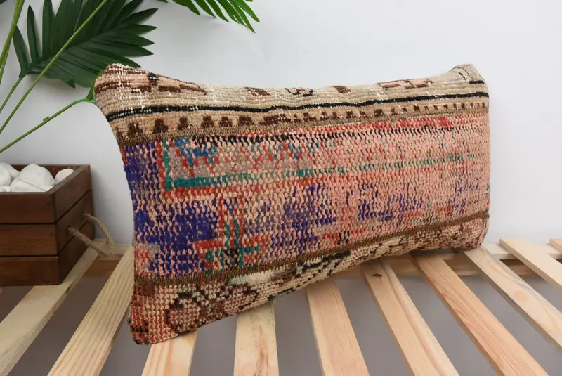 Ottoman -Kissen, Vintage Kilim Throw -Kissen, 12x24 Rotkissen, Kissenschein, handgefertigtes Kilimkissen, türkisches Kissen, helles Kissenbezier - 4
