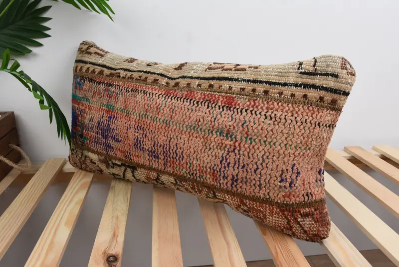 Ottoman -Kissen, Vintage Kilim Throw -Kissen, 12x24 Rotkissen, Kissenschein, handgefertigtes Kilimkissen, türkisches Kissen, helles Kissenbezier - 5