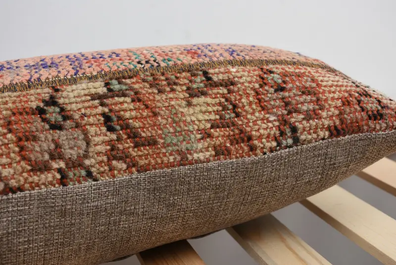 Ottoman -Kissen, Vintage Kilim Throw -Kissen, 12x24 Rotkissen, Kissenschein, handgefertigtes Kilimkissen, türkisches Kissen, helles Kissenbezier - 7