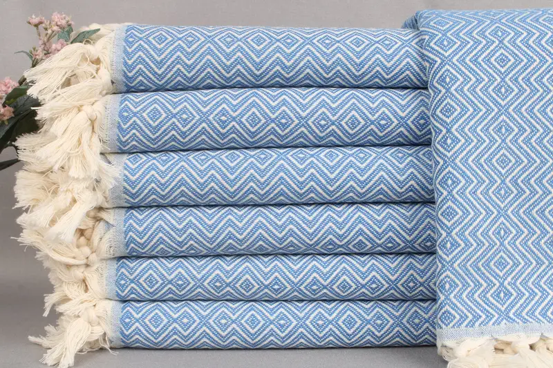 Custom Beach Towel Personalized Sax Blue, Diamond Towel, 38x71 Inches