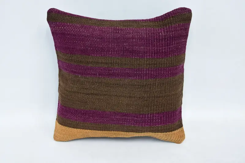 Turkish Kilim Pillow, Pastel Cushion Cover, Throw Kilim Pillow, Art Deco Cushion, Pillow Sham, 12x12 Brown Pillow Cover, Vintage Kilim Pillow - 1