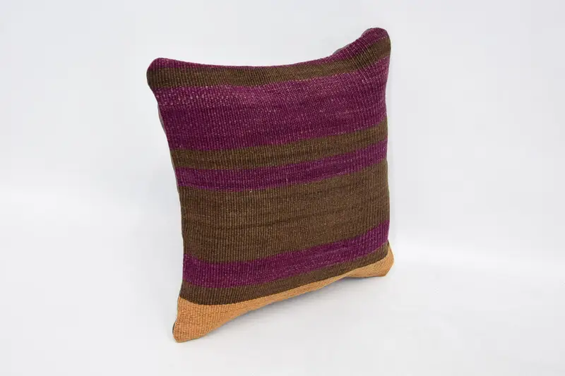 Turkish Kilim Pillow, Pastel Cushion Cover, Throw Kilim Pillow, Art Deco Cushion, Pillow Sham, 12x12 Brown Pillow Cover, Vintage Kilim Pillow - 3
